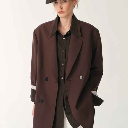 Women's High-Density Fine Silk Wool Peaked Lapel Suit Jacket