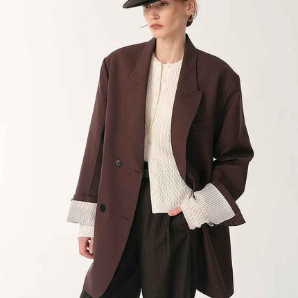 Women's High-Density Fine Silk Wool Peaked Lapel Suit Jacket