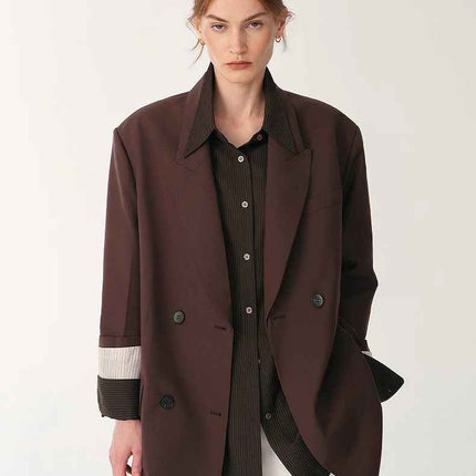Women's High-Density Fine Silk Wool Peaked Lapel Suit Jacket