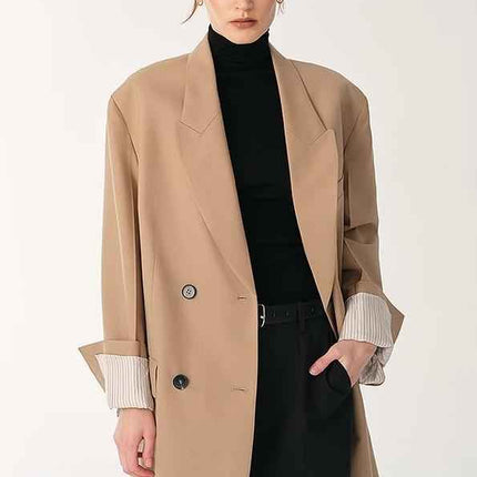 Women's High-Density Fine Silk Wool Peaked Lapel Suit Jacket