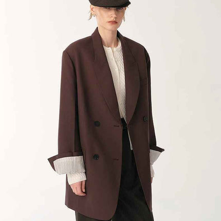 Women's High-Density Fine Silk Wool Peaked Lapel Suit Jacket