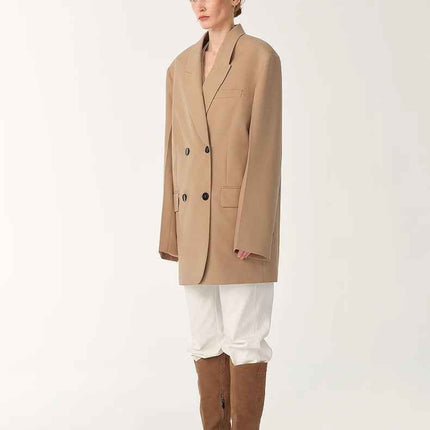 Women's High-Density Fine Silk Wool Peaked Lapel Suit Jacket