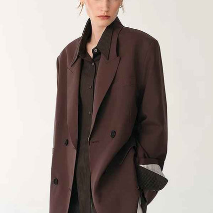 Women's High-Density Fine Silk Wool Peaked Lapel Suit Jacket