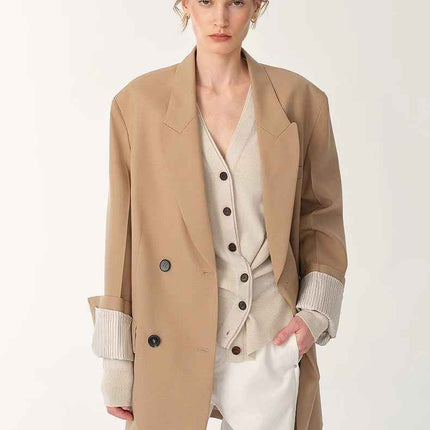 Women's High-Density Fine Silk Wool Peaked Lapel Suit Jacket