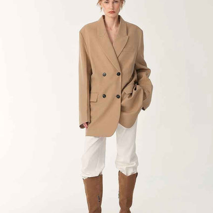 Women's High-Density Fine Silk Wool Peaked Lapel Suit Jacket