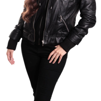 Hooded Bomber Womens Leather Jacket