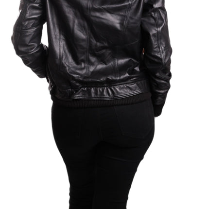 Hooded Bomber Womens Leather Jacket