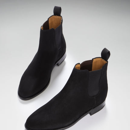 Women's Black Suede Chelsea Boots, Welted Leather Sole