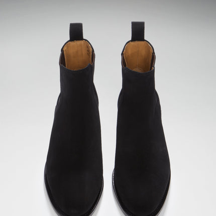 Women's Black Suede Chelsea Boots, Welted Leather Sole