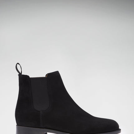 Women's Black Suede Chelsea Boots, Welted Leather Sole