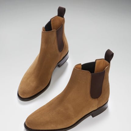 Women's Tobacco Suede Chelsea Boots, Welted Leather Sole