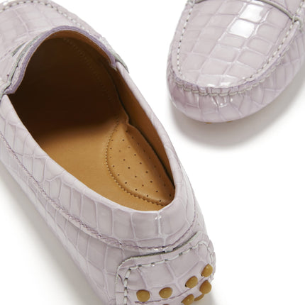 Women's Penny Driving Loafers, Lilac Croc Print Patent Leather