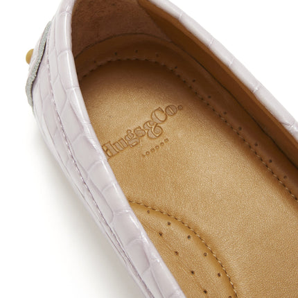 Women's Penny Driving Loafers, Lilac Croc Print Patent Leather