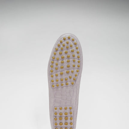 Women's Penny Driving Loafers, Lilac Croc Print Patent Leather
