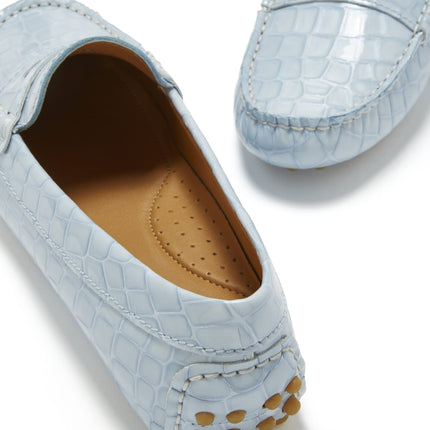 Women's Penny Driving Loafers, Powder Blue Print Patent Leather