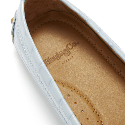 Women's Penny Driving Loafers, Powder Blue Print Patent Leather
