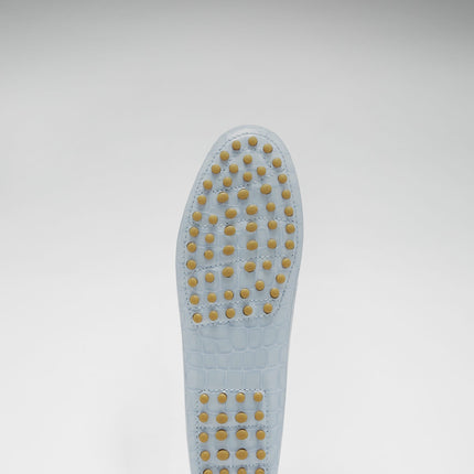 Women's Penny Driving Loafers, Powder Blue Print Patent Leather