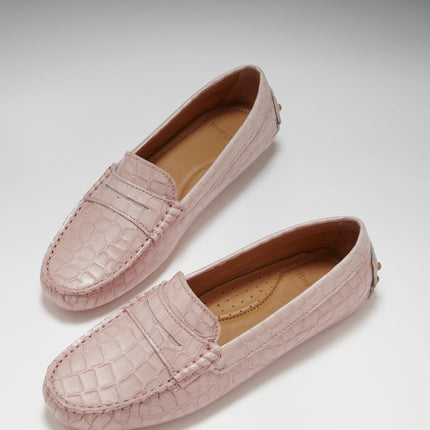 Women's Penny Driving Loafers, Powder Pink Print Patent Leather