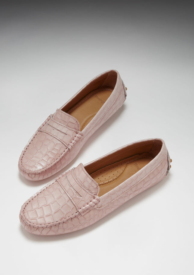 Women's Penny Driving Loafers, Powder Pink Print Patent Leather