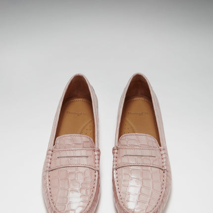 Women's Penny Driving Loafers, Powder Pink Print Patent Leather
