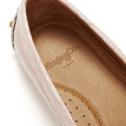 Women's Penny Driving Loafers, Powder Pink Print Patent Leather