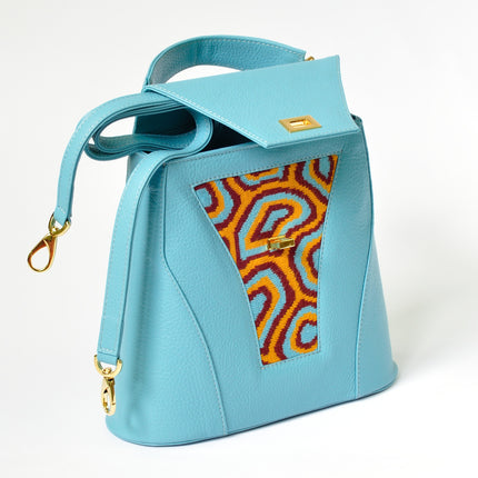 TATI BODUCH Designer Handbag, AGATE Collection, Genuine Leather: Turquise, Knitwear: Turquise