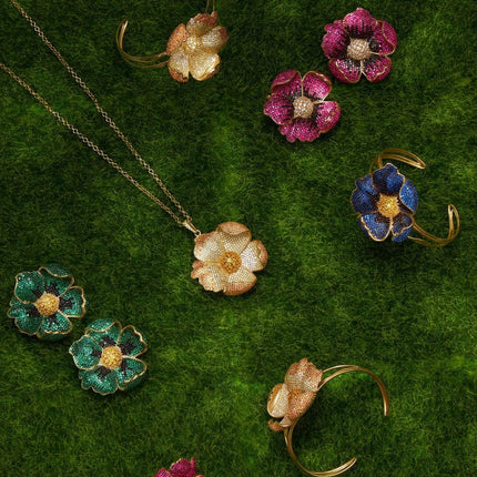 Poppy Flower Green Ring Gold