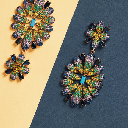 Babylon Multicoloured Flower Drop Earrings Gold